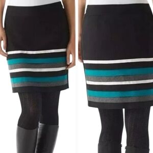 WHBM Black Mini Skirt Striped Color Block White Blue Grey Career Casual 4 new‎